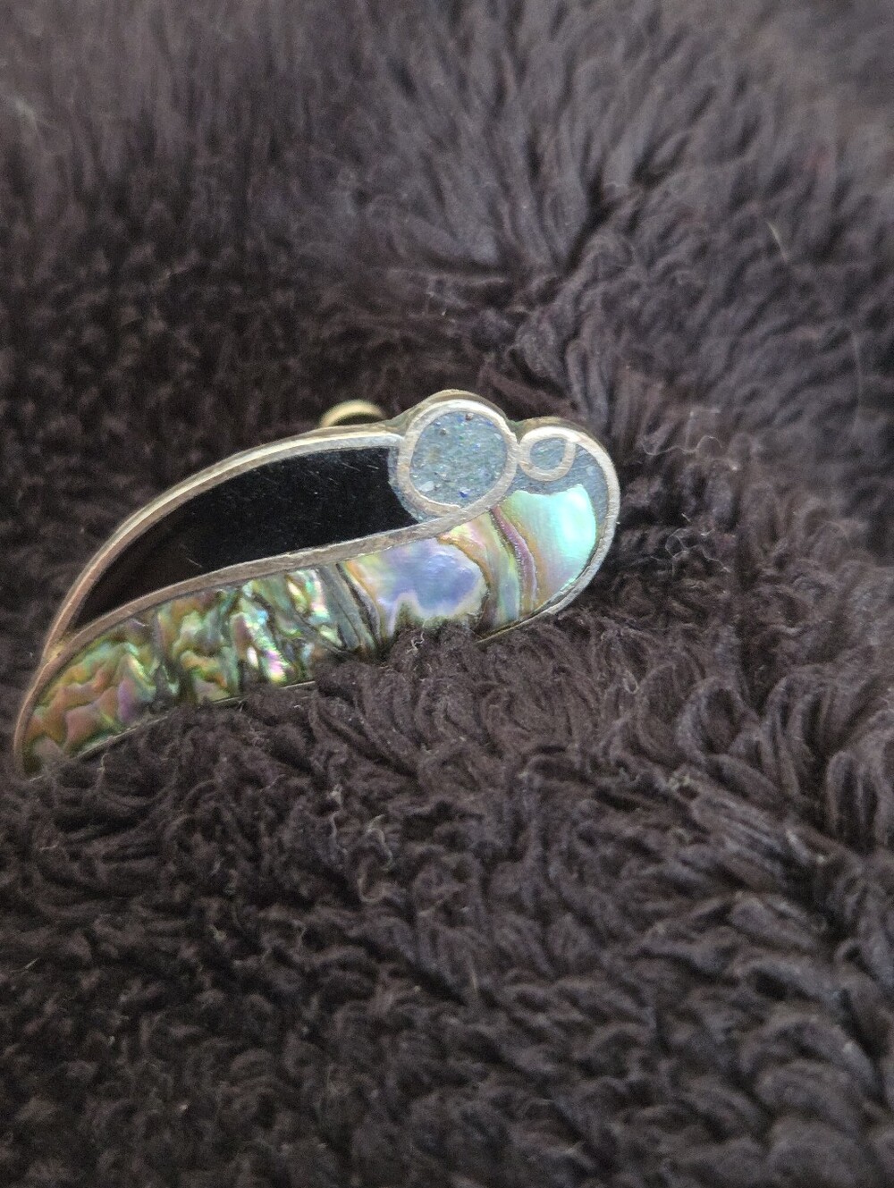 Taxco Sterling Silver Abalone and Black Inlay Women's Screwback Earrings